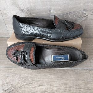 Bragano Loafer Men 10.5W Black Brown Genuine Crocodile Woven Tassle Leather Shoe